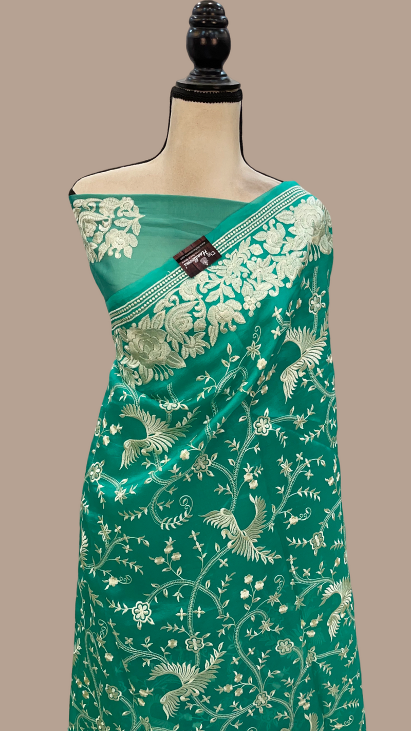 Pure Organza Chikankari Handloom Banarasi Saree - The Handlooms
