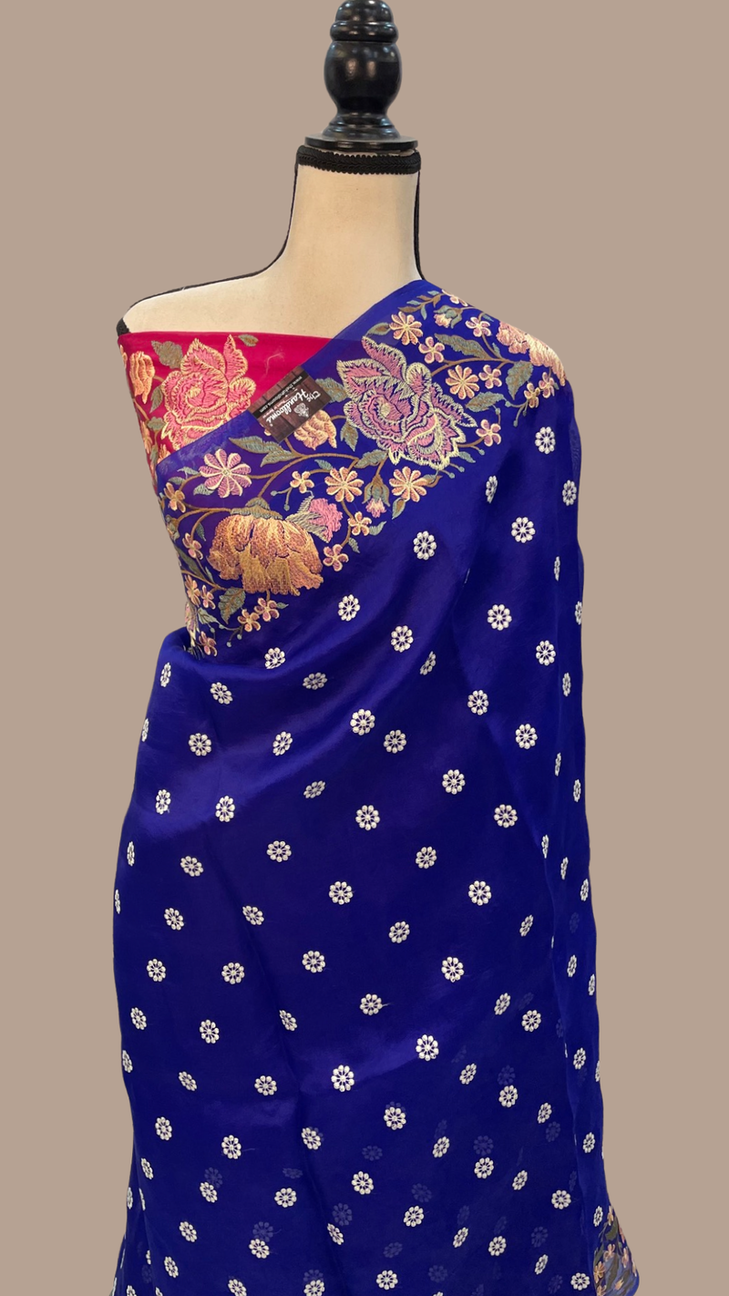 Pure Organza Chikankari Handloom Banarasi Saree - The Handlooms