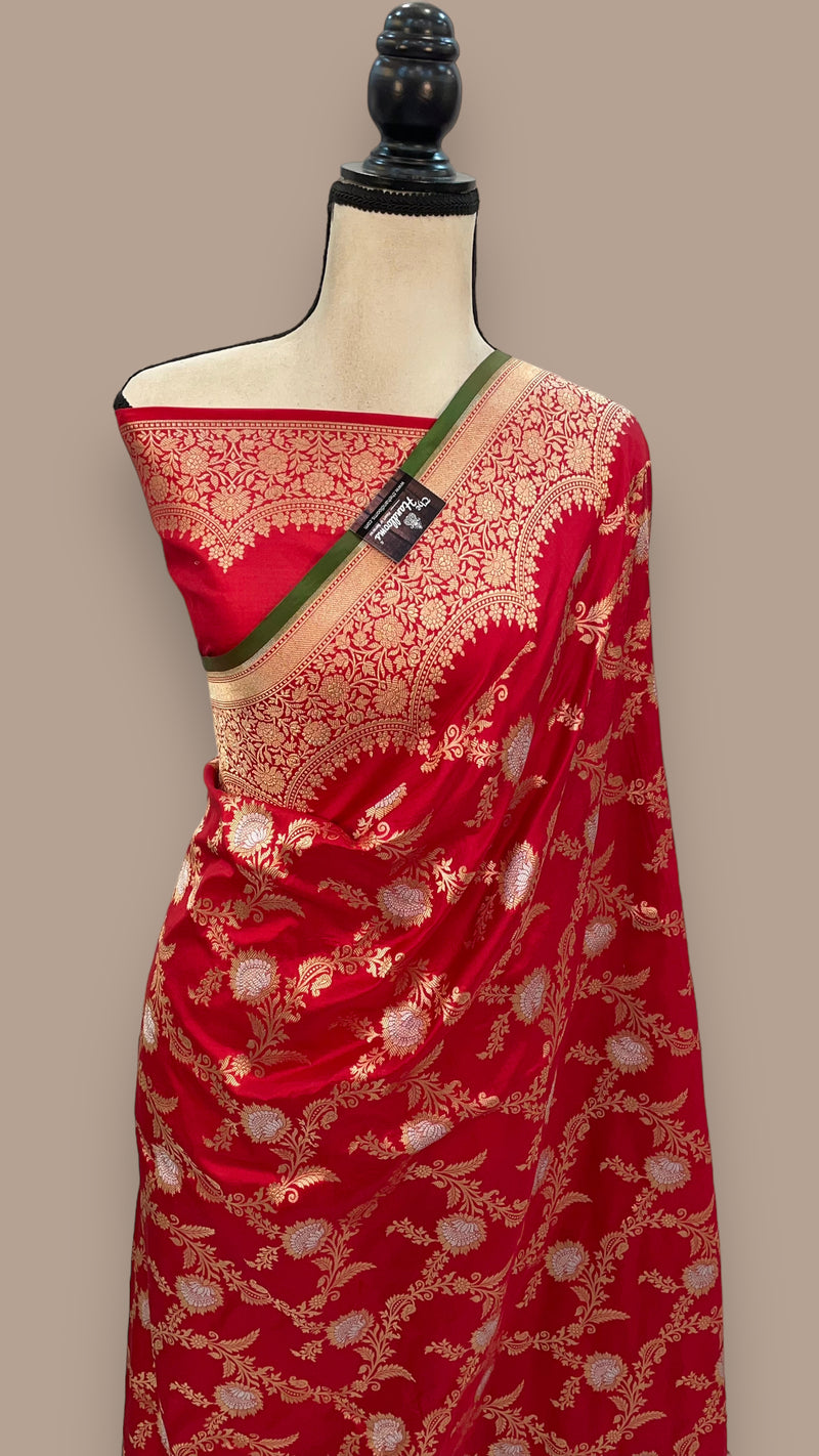 Pure Katan Silk Banarasi Handloom Saree - All over Sona Roopa Jaal work - The Handlooms
