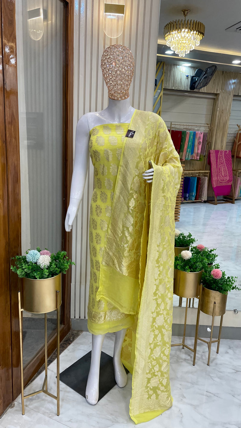 Khaddi Georgette Handlooms Banarasi Dress material - The Handlooms