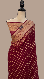 Maroon Pure Chiffon Khaddi Banarasi Saree - The Handlooms