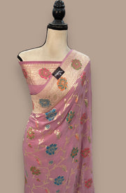 Khaddi Georgette Handloom Banarasi Saree - All over Jaal Work With Meenakari - The Handlooms