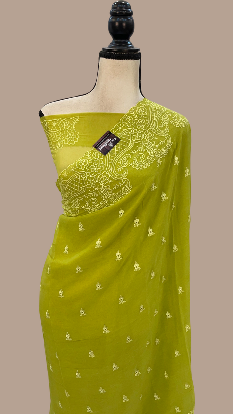 Pure Georgette Chikankari Handloom Banarasi Saree - The Handlooms
