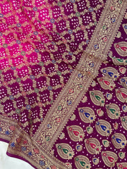 Dupion Silk Bandhej Banarasi Saree - Meenakari - The Handlooms