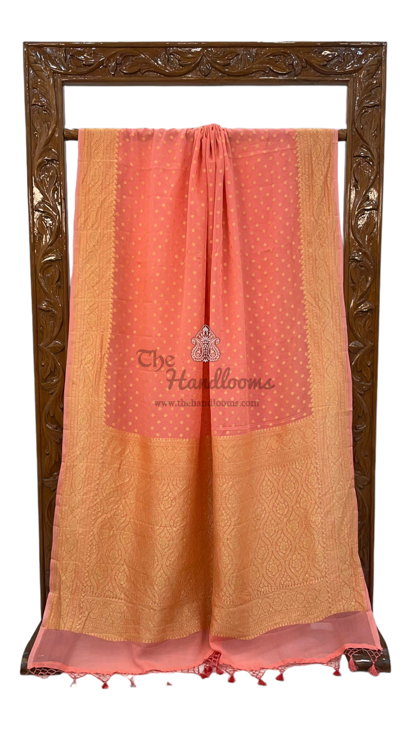 Khaddi Georgette Handloom Banarasi Saree - Gold Zari - The Handlooms