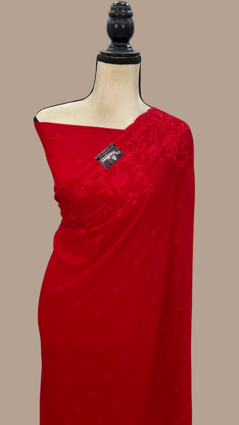 Pure Georgette Chikankari Handloom Banarasi Saree - The Handlooms