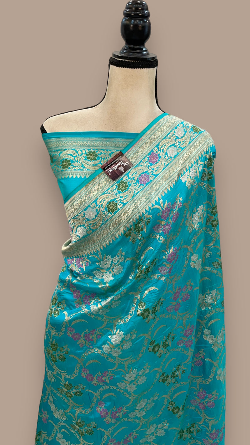 Pure Katan Silk Banarasi Handloom Saree - All over Jaal work with Meenakari - The Handlooms