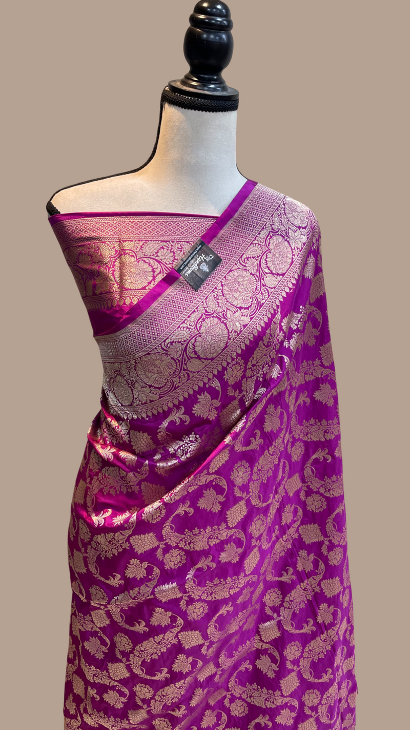 Pure Katan Silk Banarasi Handloom Saree - All Over Jaal Work - The Handlooms