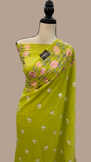 Pure Georgette Chikankari Handloom Banarasi Saree - The Handlooms