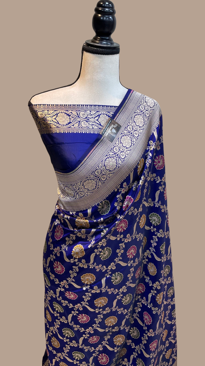 Pure Katan Silk Banarasi Handloom Saree - All over Jaal work with meenakari - The Handlooms