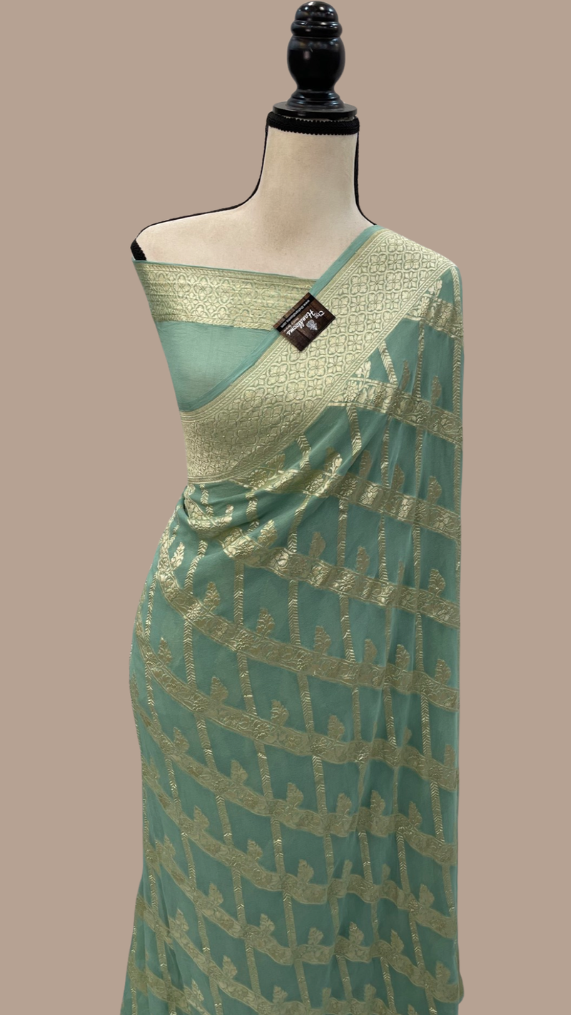 Pure Khaddi Georgette Handloom Banarasi Saree - Water zari - The Handlooms
