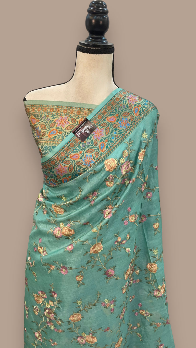 Tussar Silk Handloom Banarasi Saree With Chikankari - The Handlooms