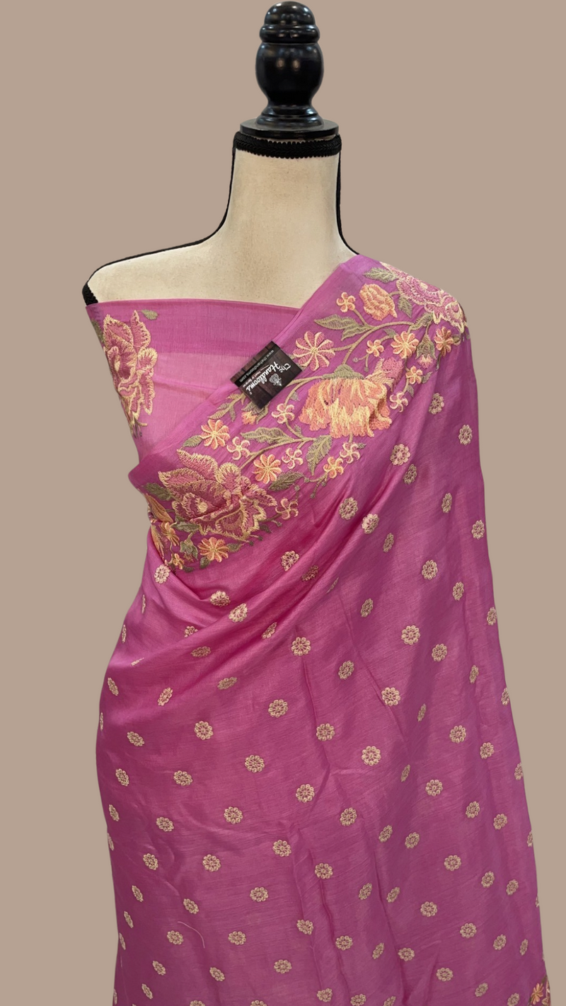 Tussar Silk Handloom Banarasi Saree With Chikankari - The Handlooms