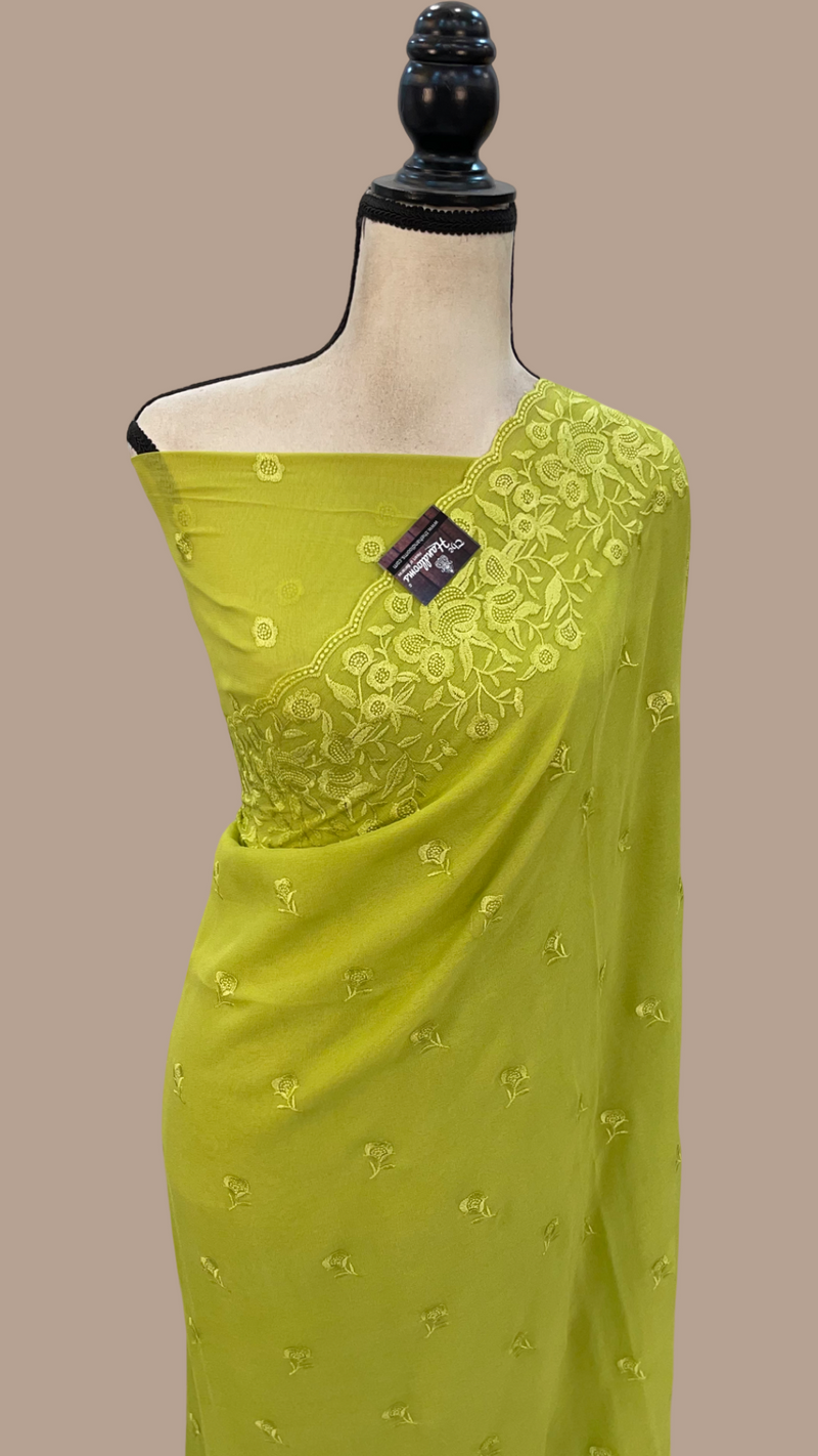 Pure Georgette Chikankari Handloom Banarasi Saree - The Handlooms