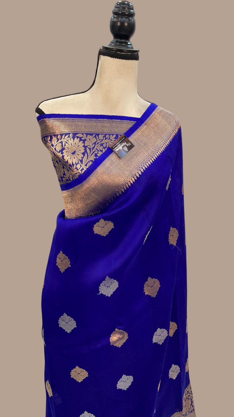 Blue Pure Kora Handloom Banarasi Saree - Sona Roopa Kadua motifs - The Handlooms
