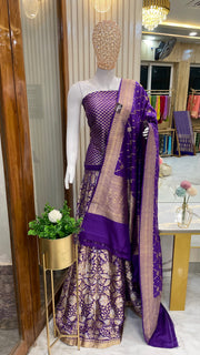 Pure Katan Silk Handloom Banarasi Lehenga All Over Sona Roopa Jaal Work With Stitched - The Handlooms