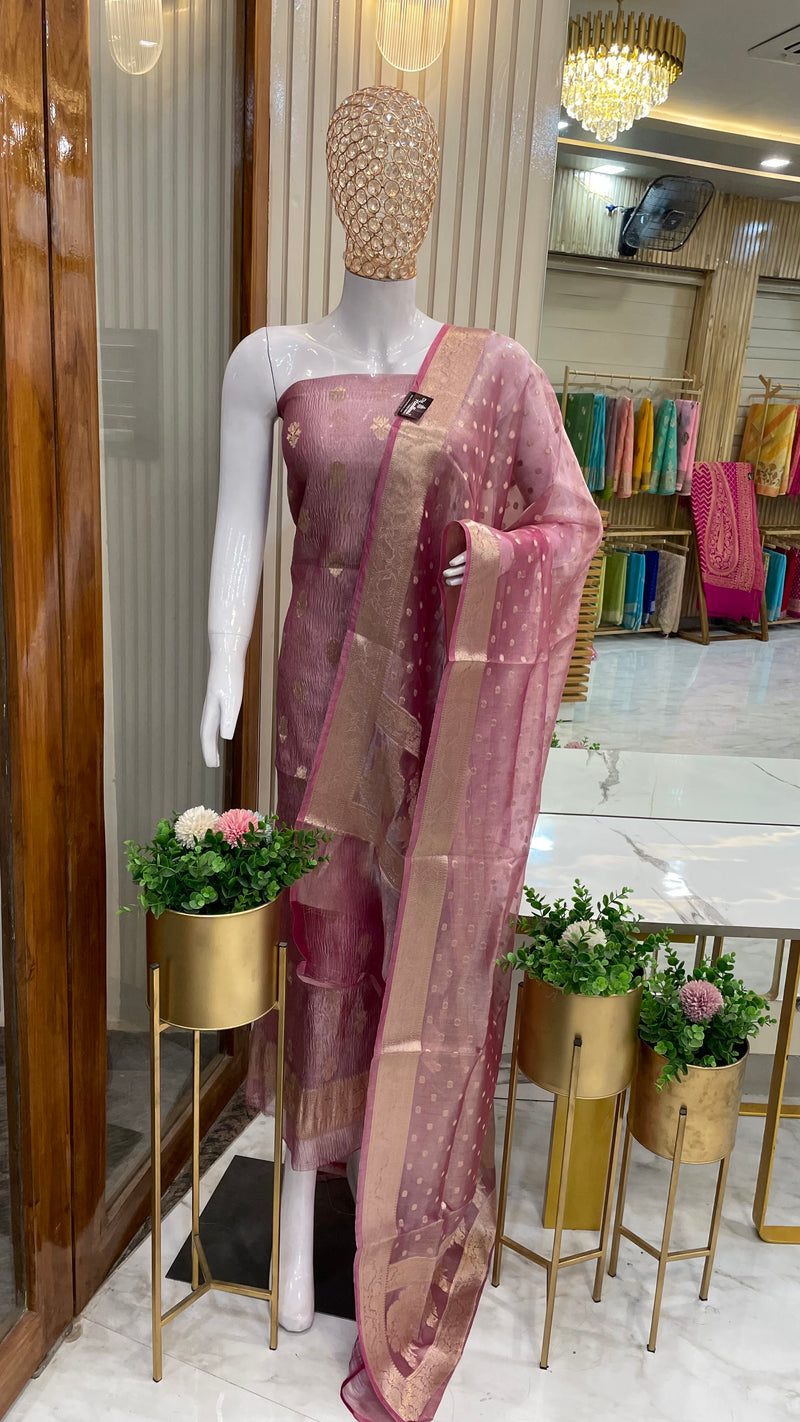 Pure Kora Tissue Handloom Banarasi Dress material - The Handlooms