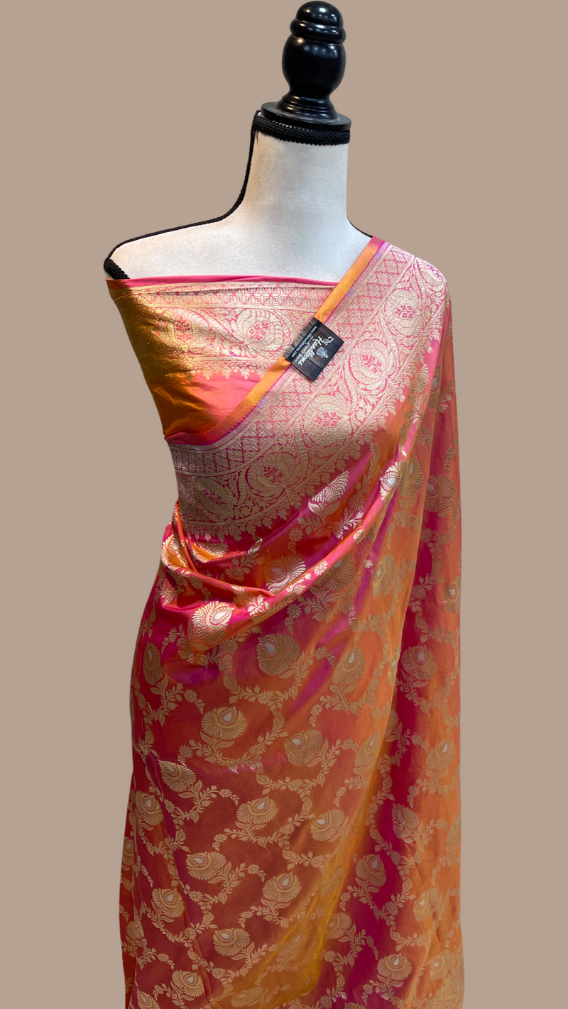 Pure Katan Silk Banarasi Handloom Saree - All over Sona Roopa Jaal work - The Handlooms