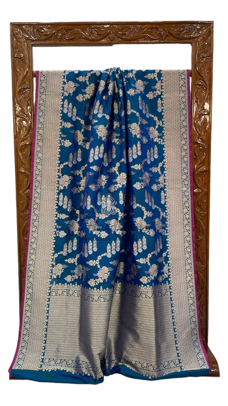 Pure Katan Silk Banarasi Handloom Saree - All over Sona Roopa Jaal work - The Handlooms