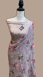 Pure Georgette  Digital Print with Chikankari Handloom Banarasi Saree - The Handlooms