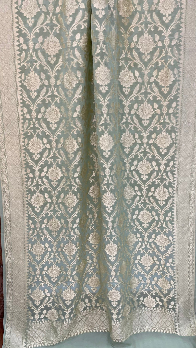 Pure Khaddi Georgette Dupatta - water zari - The Handlooms