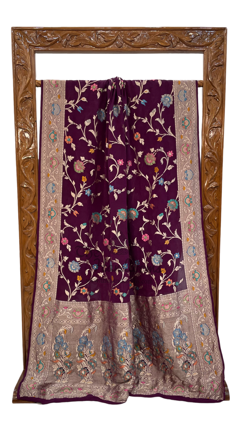 Khaddi Georgette Handloom Banarasi Saree - All over Jaal Work With Meenakari - The Handlooms