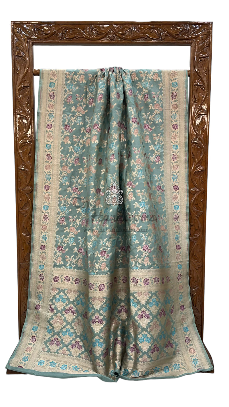 Pure Katan Silk Banarasi Handloom Saree - All over Jaal work with Meenakari - The Handlooms