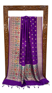 Purple Pure Tussar Georgette Handloom Banarasi Saree - All over Jaal Work with meenakari - The Handlooms