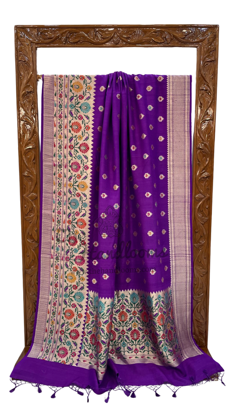 Purple Pure Tussar Georgette Handloom Banarasi Saree - All over Jaal Work with meenakari - The Handlooms