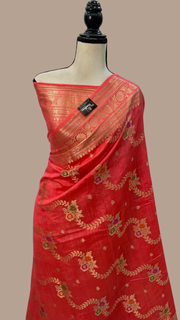 Pure Dupion Silk Banarasi Saree - Gold Zari - The Handlooms