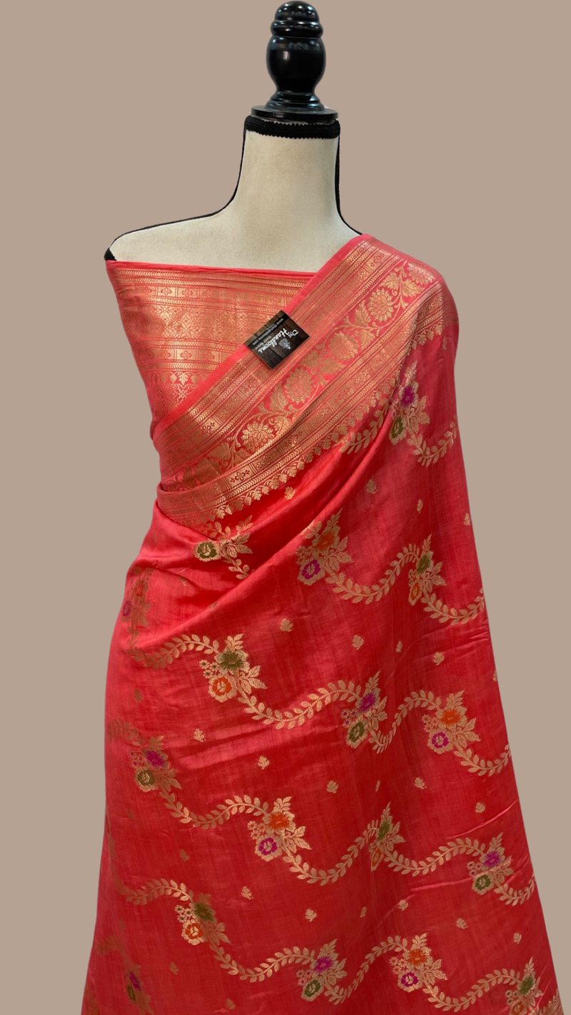 Pure Dupion Silk Banarasi Saree - Gold Zari - The Handlooms