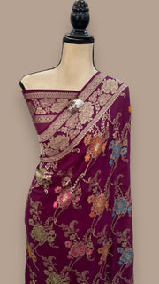 Khaddi Georgette Handloom Banarasi Saree - All over Jaal Work With Meenakari - The Handlooms