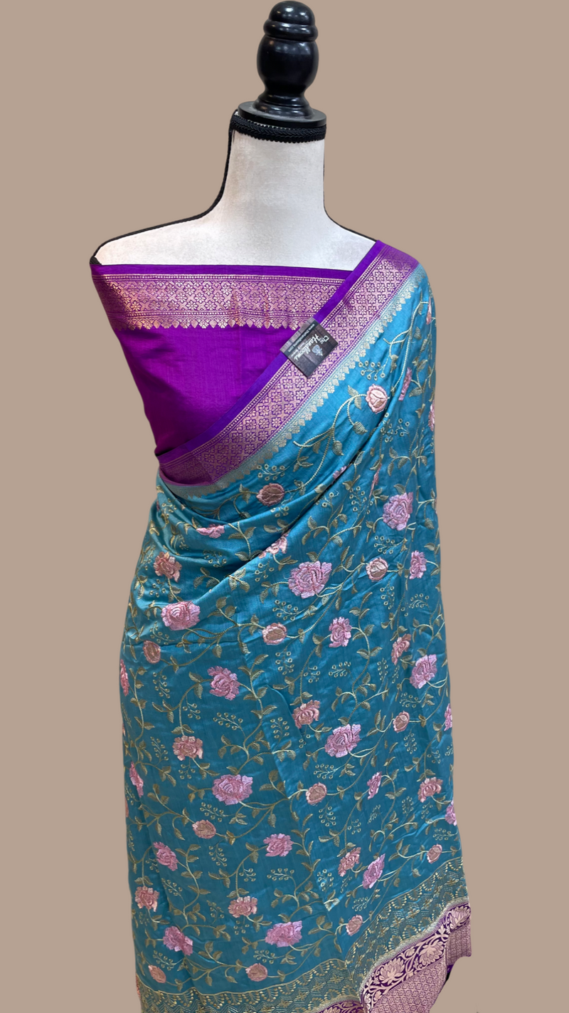 Pure Chiniya Silk Handloom Banarasi Saree With Chikankari - The Handlooms