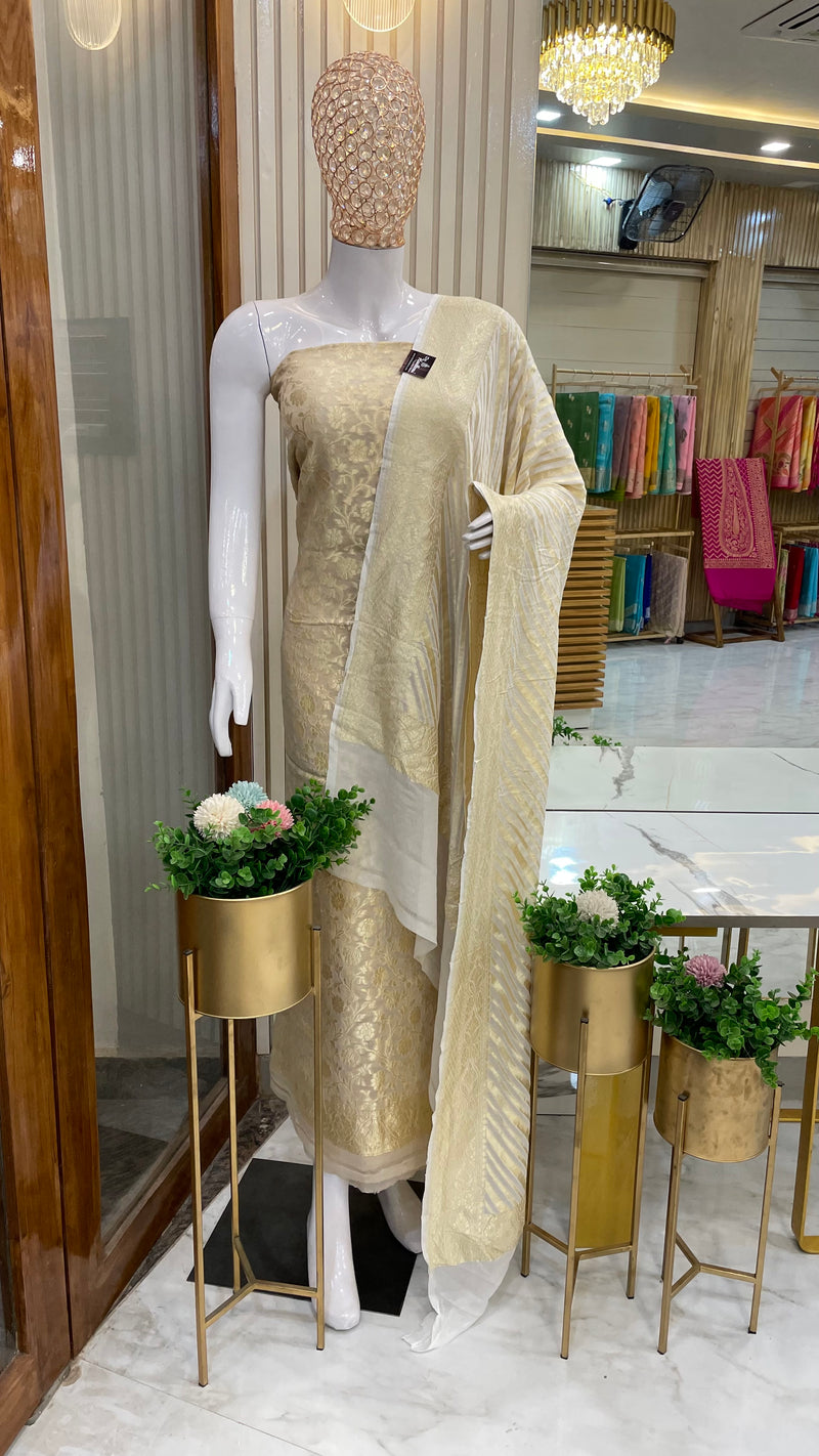 Tissue Handloom Banarasi Dress material with Khaddi Georgette Dupatta - The Handlooms