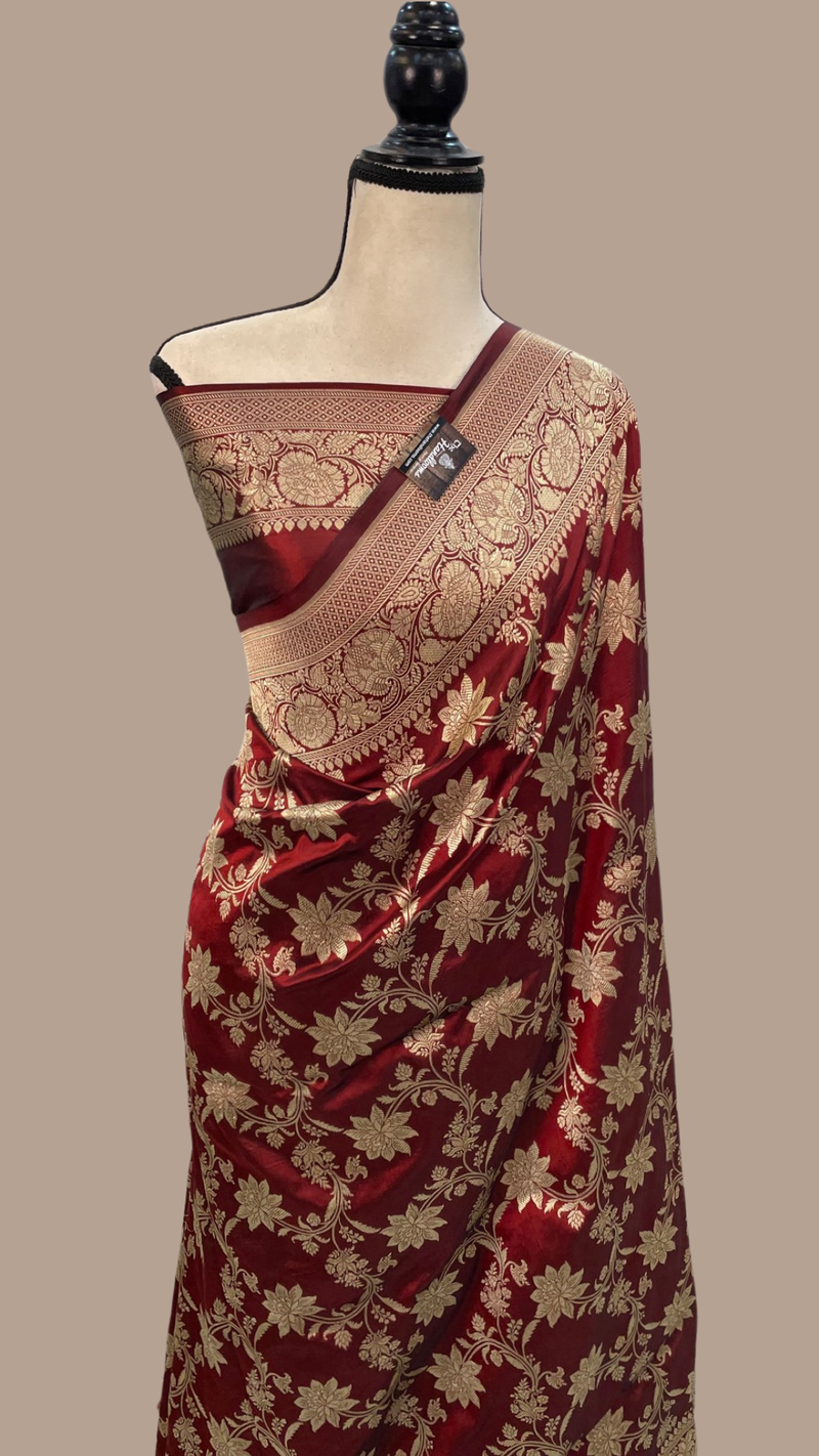 Pure Katan Silk Banarasi Handloom Saree - All Over Jaal Work - The Handlooms