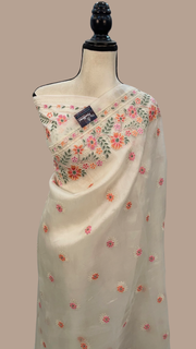 Pure Organza Chikankari Handloom Banarasi Saree - The Handlooms