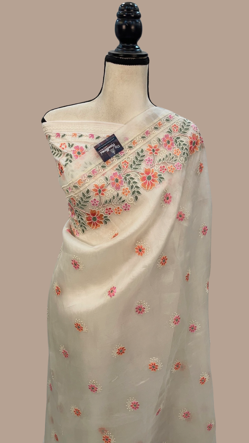 Pure Organza Chikankari Handloom Banarasi Saree - The Handlooms