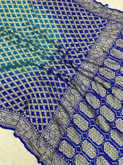 Dual Shade Pure Georgette Banarasi Bandhej Handloom Saree - The Handlooms
