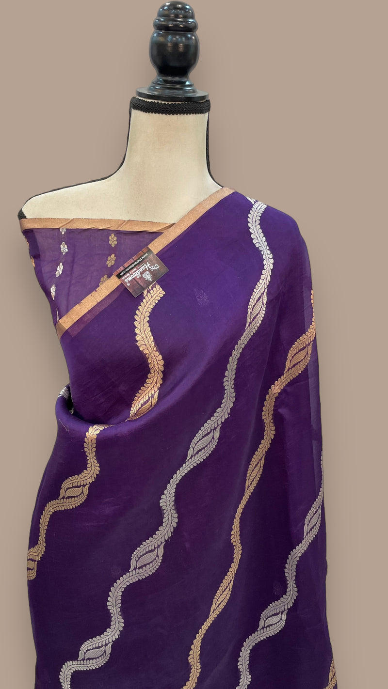 Dark Purple Pure Kora Handloom Banarasi Saree - The Handlooms