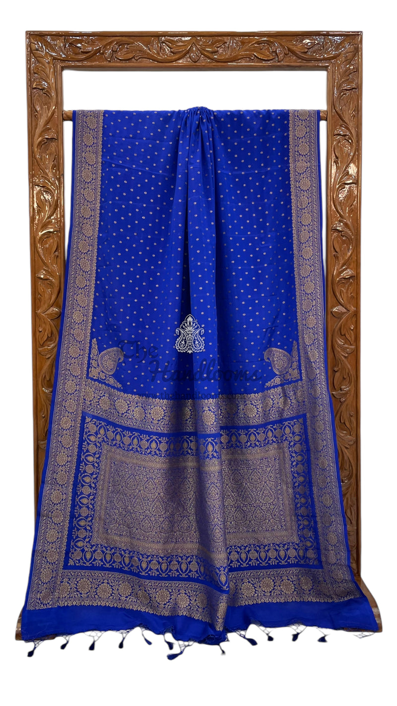 Pure Khaddi Crepe Georgette Banarasi Saree -  Antique zari - The Handlooms