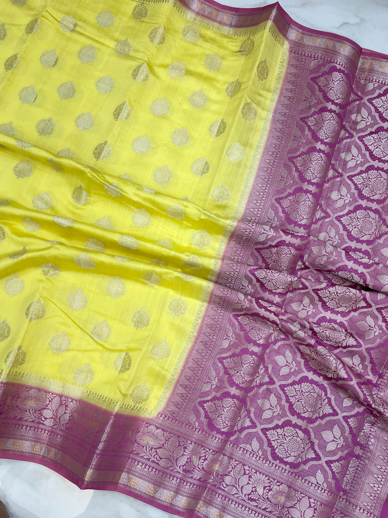 Pure Dupion Silk Banarasi Saree - Gold Zari - The Handlooms
