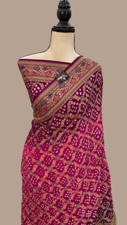 Dupion Silk Bandhej Banarasi Saree - Meenakari - The Handlooms