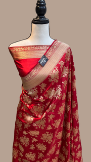 Pure Katan Silk Banarasi Handloom Saree - All over jaal work - The Handlooms