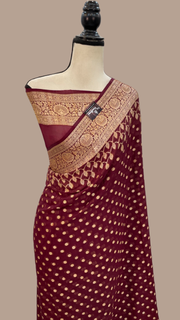 Maroon Pure Chiffon Khaddi Banarasi Saree - The Handlooms