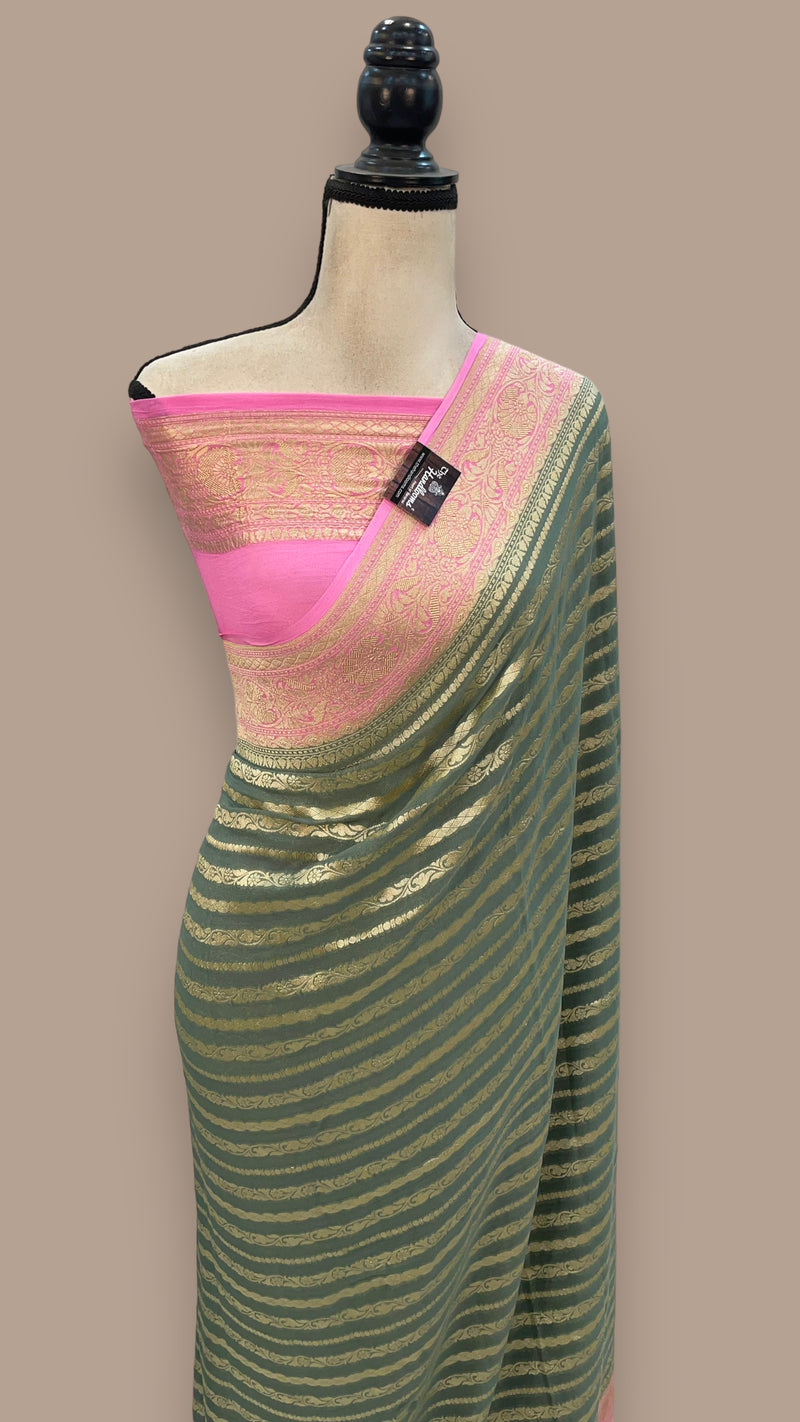 Khaddi Georgette Handloom Banarasi Saree - water zari - The Handlooms