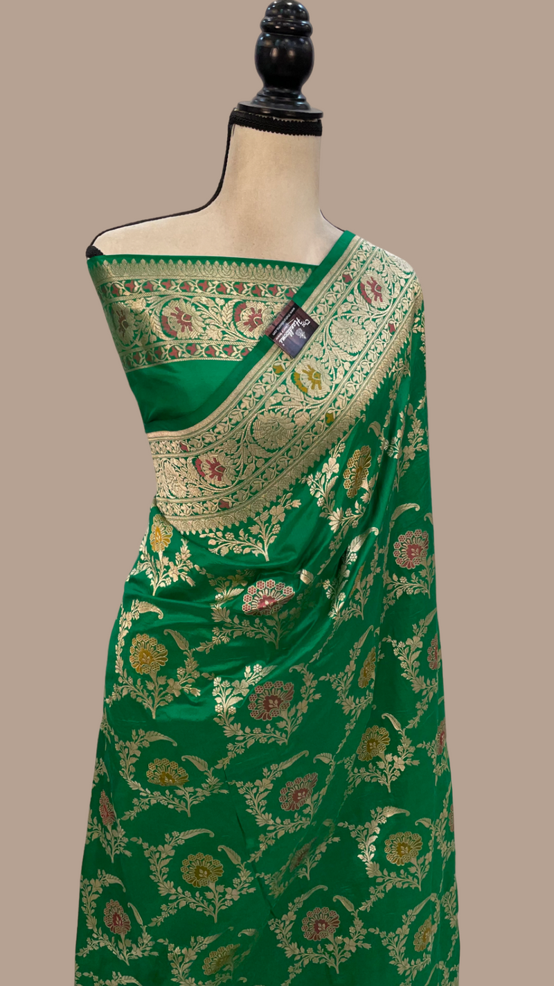 Pure Katan Silk Banarasi Handloom Saree - All over Jaal work with Meenakari - The Handlooms