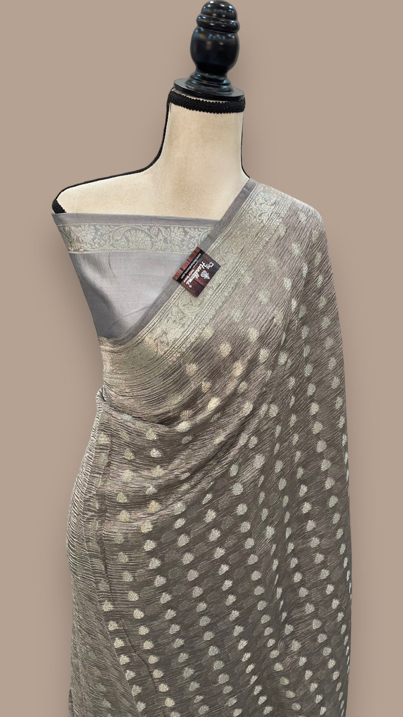 Pure Kora Tissue Crush Handloom Banarasi Saree - The Handlooms