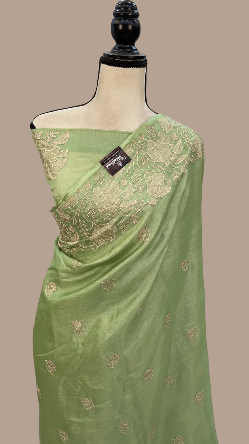 Tussar Silk Handloom Banarasi Saree With Chikankari - The Handlooms