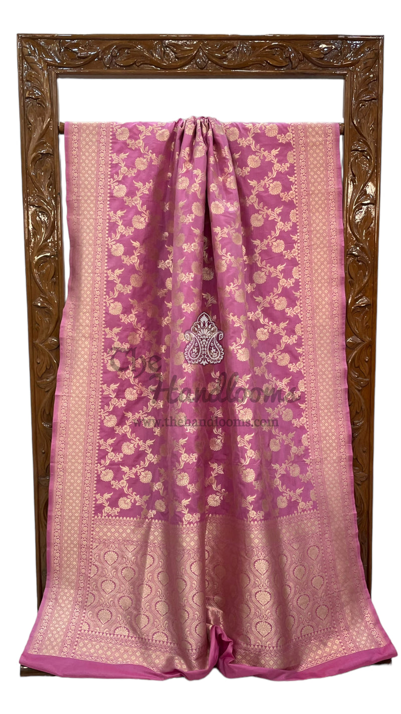 Pink Pure Katan Silk Banarasi Handloom Saree - All over Jaal work - The Handlooms