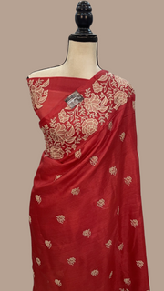 Tussar Silk Handloom Banarasi Saree With Chikankari - The Handlooms